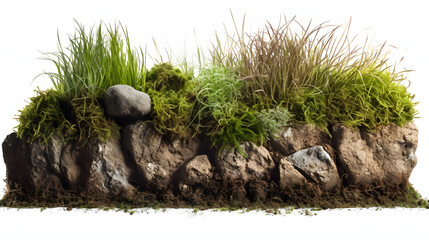 grass growing on stones on a white background
