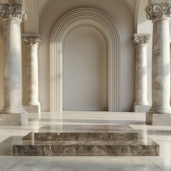 Naklejka premium Neoclassical Architecture Podium, Front View Product Mockup in Elegant Hallway