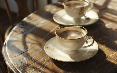 cups of coffee on a wooden table
