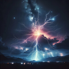 lightning in the night  lightning, storm, thunder, sky, night, weather, electricity, light, thunderstorm, power, flash, nature, rain, cloud, electric, danger, bolt, thunderbolt, dark,Ai generated 