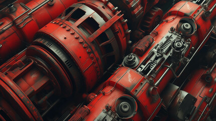 red machine engine It emphasizes the complex network of gears, cogs, and cogs that are essential components in operations.