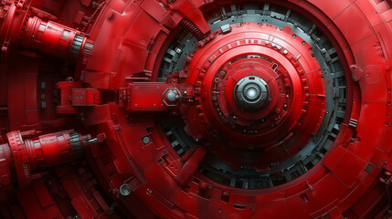 red machine engine It emphasizes the complex network of gears, cogs, and cogs that are essential components in operations.