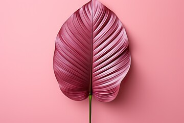 Pink and green monstera leaves on pink background.