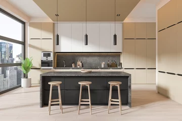 Foto op Plexiglas Beige kitchen interior with island © ImageFlow