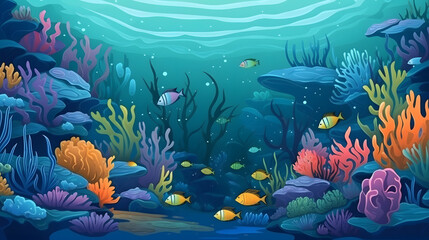 illustration of tropical coral reef fish under water world