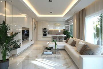 Fototapeta premium Modern interior. Light living room.