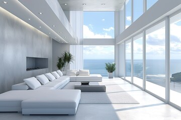 Modern living room - minimal and clean - obrazy, fototapety, plakaty