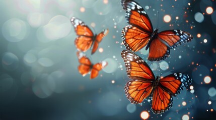 Group of Orange Butterflies Flying Through the Air