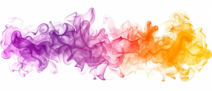  a group of multicolored smokes on a white background in the shape of a rainbow on the left side of the image.