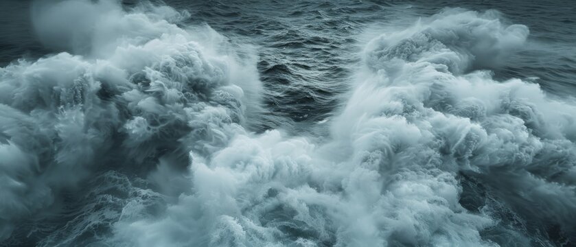  a black and white photo of a large body of water with a lot of water foamy on the surface.