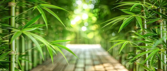  an image of a bamboo forest with the sun shining down on the bamboo floor and the bamboo trees in the background. - obrazy, fototapety, plakaty
