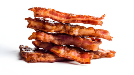 Isolated strips of fried bacon. white background