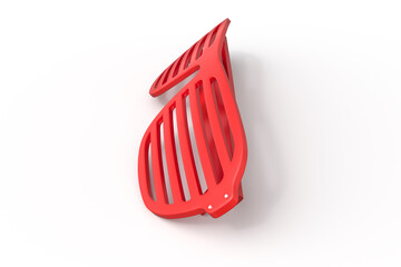 Slanted red shutter shades on a white backdrop