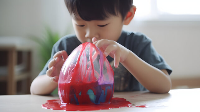 Kid Playing Hand Made Toy Called Slime