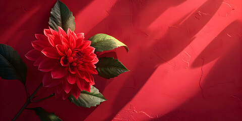 Flowers on red  background, Scarlet Petals: Floral Arrangement on Red Background