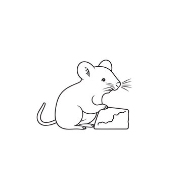 mouse eating cheese, black and white clip art preview