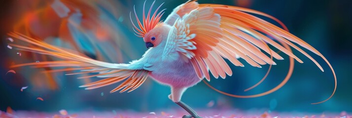 A 3D bird of paradise portraying a ballet dancer complete with a cute expression and poised stance