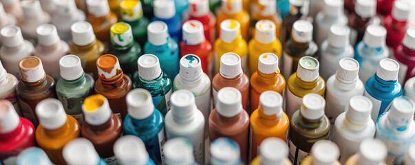 Assortment of Oil Paint Tubes. A vibrant row of oil paint tubes, showcasing a rainbow colors....