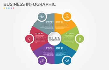 Fotobehang Visual data presentation. Cycle diagram with 6 options. Pie Chart Circle infographic template with 6 steps, options, parts, segments. Business concept. Marketing infographic vector illustration. © thailerderden10