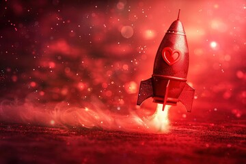 love rocket red concept on isolate .The concept of rocket love or bringing love quickly. creative ideas