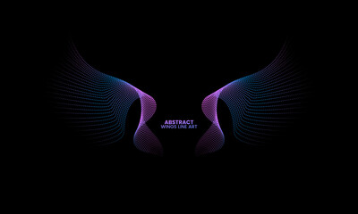 Abstract symmetry bird wings, line art bird wings, blue purple bird wings, black background, vector illustration