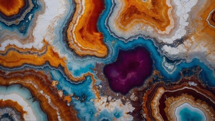 colorful agate structure with purple, blue and orange swirls