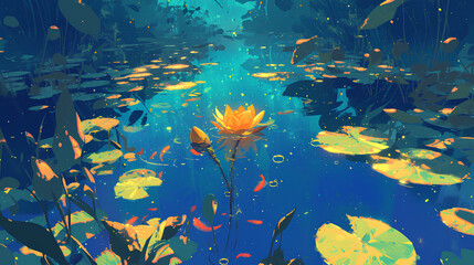 Fototapeta na wymiar beautiful colors of lily pad leaves floating pond lilypad Lily