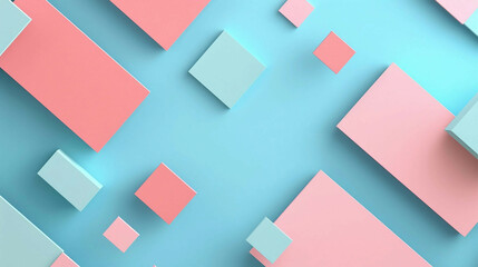 3d Pastel Pink and Blue Geometric Background Comprised of Rectangular and Square Shapes