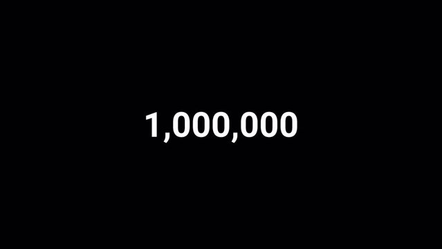 Number counter from zero to one million on a black background, Counting Numbers from 0 to 1,000,000 on a transparent background with alpha channel, Number counting from 0 to 1M animation