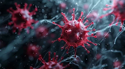 Fotobehang A macro illustration of the virus designed for medical context. Virus cells background © CaptainMCity