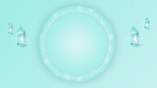 animated lantern with arabesque ornament on blue background, Ramadan, Eid Mubarak, looping motion 4K 