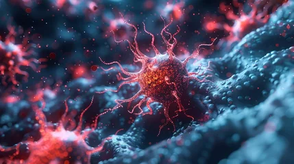Fotobehang A macro illustration of the virus designed for medical context. Virus cells background © CaptainMCity