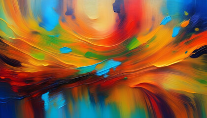 A close-up of an oil paint texture on canvas with vibrant colors and brushstrokes