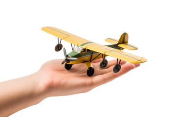 Hand Holding Toy Airplane on White Background. on a White or Clear Surface PNG Transparent Background.