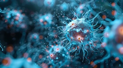 A macro illustration of the virus designed for medical context. Virus cells background