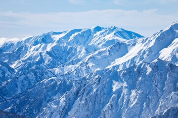 冠雪の北アルプスの稜線