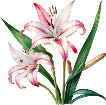 Watercolor painting of Crinum (vlei) lily (Crinum delagoense) flower. 