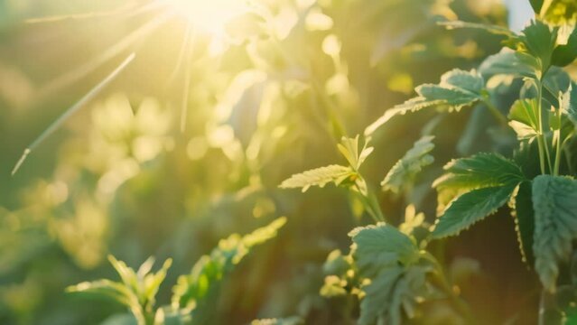 close up green plant with sunshine. 4k video animation