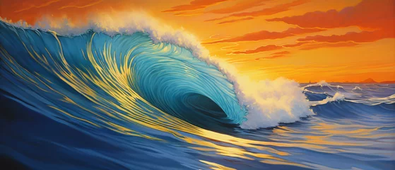 Foto op Canvas A painting of a wave of blue orange and yello w © Black