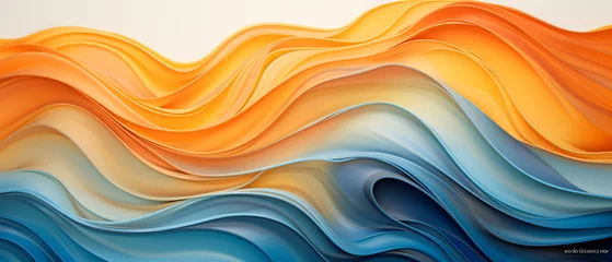 Papier Peint Lavable Ondes fractales A painting of a wave of blue orange and yello w