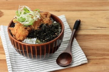 Rice Bowl with Karaage Topping and Nori Flakes