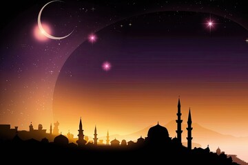 Eid Mubarak or Eid Al Fitr Template Design. Holy Day for Muslim and Islamic People. Illustration