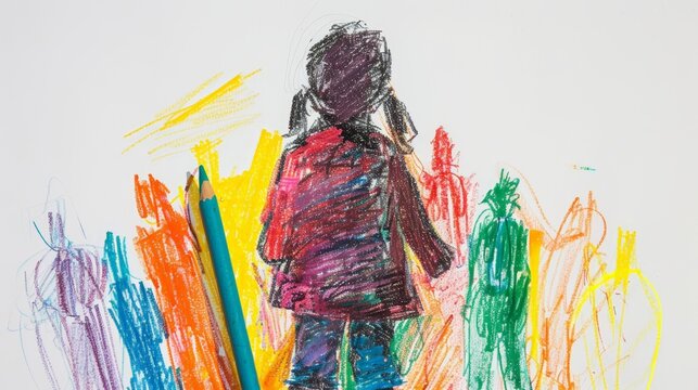 Crayon Drawing of a Child's Imaginary Character on White Background Generative AI