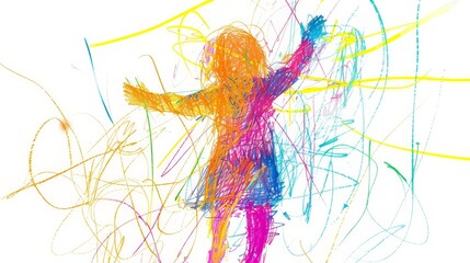 Crayon Drawing of Naive Child in Action Scene Generative AI