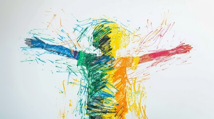 Child's Crayon Drawing of Athletes Achieving Success Generative AI
