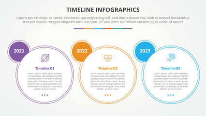 timeline milestone infographic concept with big circle outline and small badge side for slide presentation with 3 point list