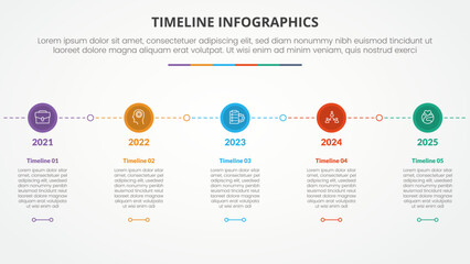 timeline milestone infographic concept with small circle line connection horizontal for slide presentation with 5 point list