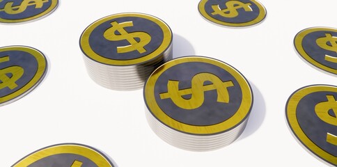 Stack of dollar coins on white background