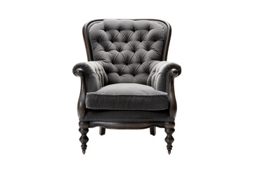 Black Chair With Grey Cushion. on a White or Clear Surface PNG Transparent Background.