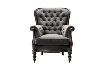 Black Chair With Grey Cushion. on a White or Clear Surface PNG Transparent Background.